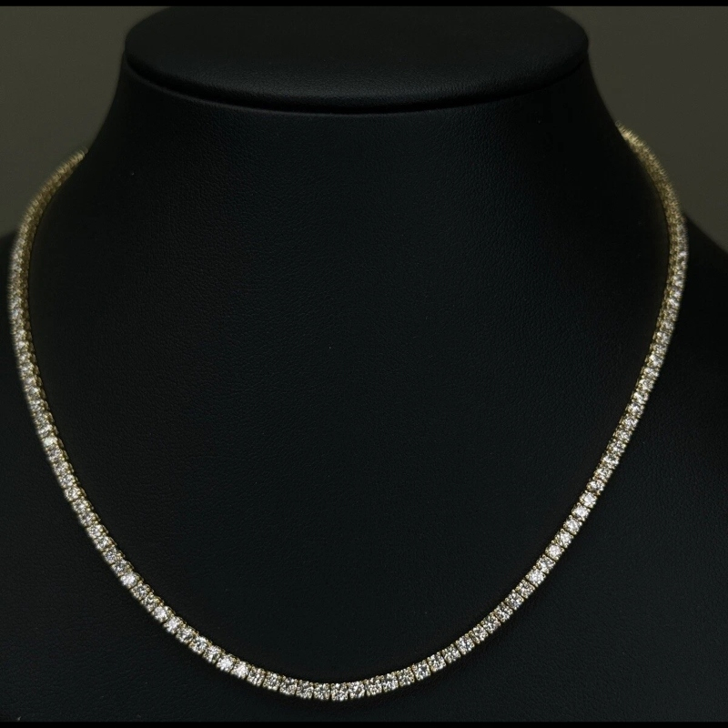 8.02ct G/SI 100% Natural Round Diamond Tennis Necklace, Yellow Gold