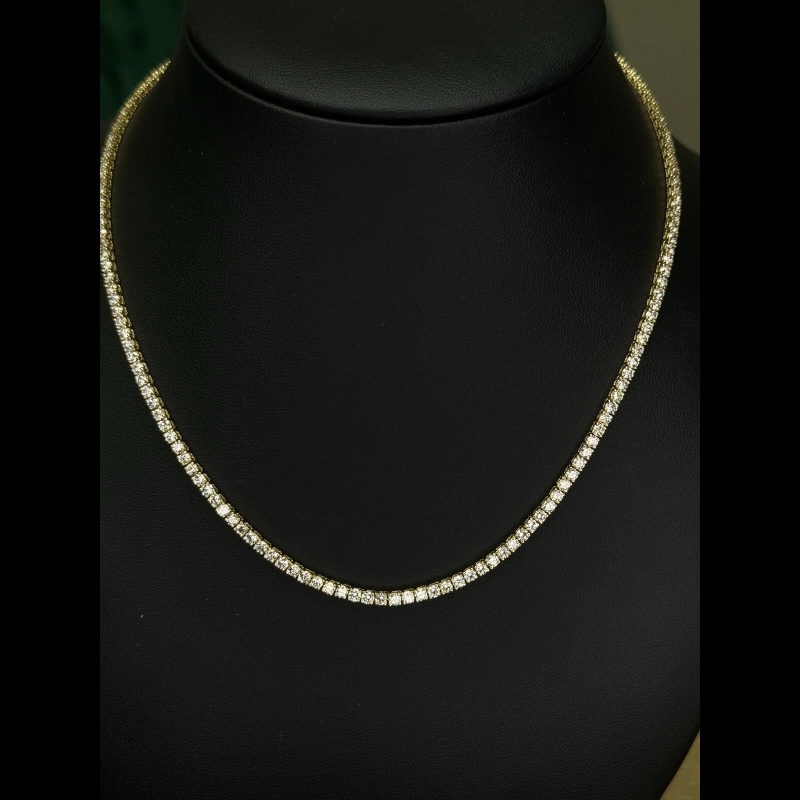 8.02ct G/SI 100% Natural Round Diamond Tennis Necklace, Yellow Gold