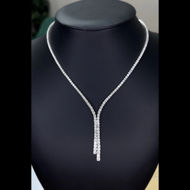 10.46ct Designer 100% Natural Round Diamond Claw Tennis Necklace, 18k White Gold