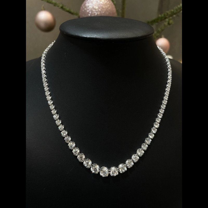 Stunning!!! 33.22ct Lab Grown Diamond Graduated Tennis Necklace, White Gold
