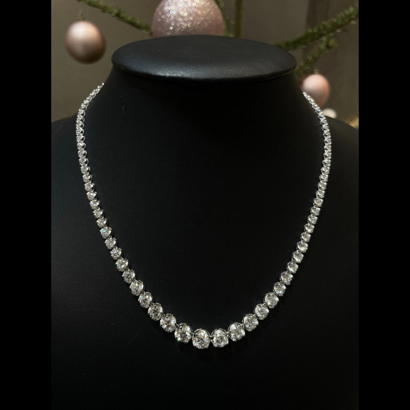 Stunning!!! 33.22ct Lab Grown Diamond Graduated Tennis Necklace, White Gold