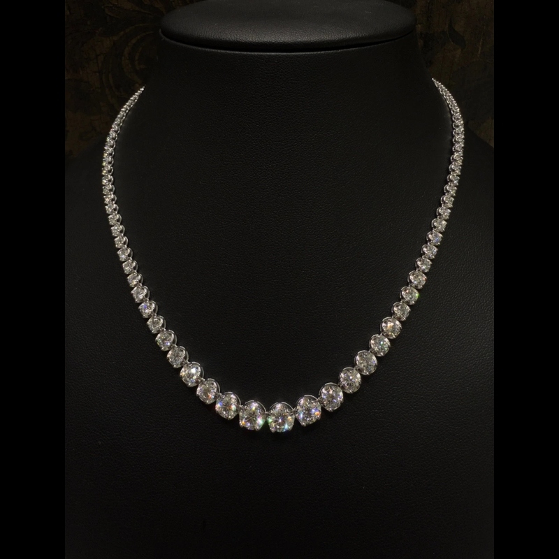 12.54ct Lab Grown Diamond Graduated Tennis Necklace, 9k White Gold, Crown Set