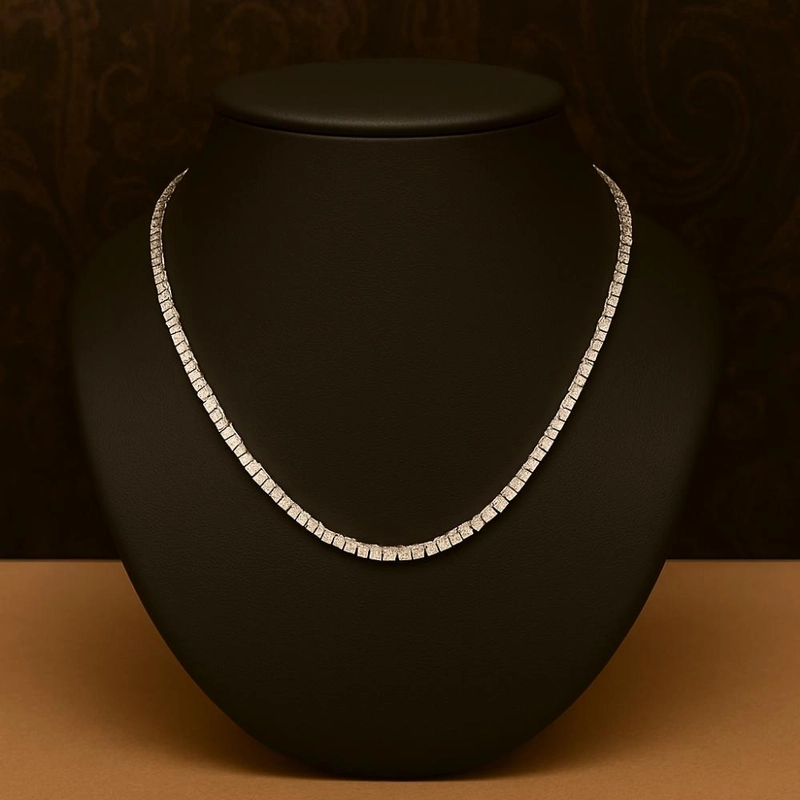 9.72ct F/SI 100% Natural Diamond Graduated Tennis Necklace, 18k White Gold