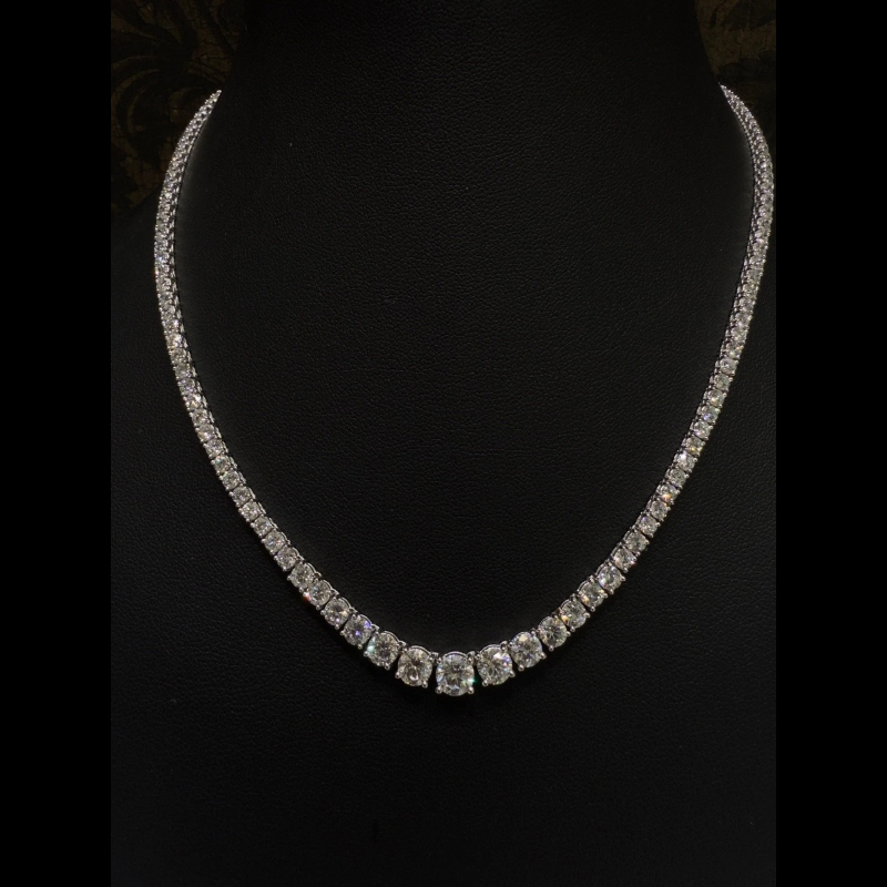 16.73ct F/SI 100% Natural Diamond Graduated Tennis Necklace, 18k White Gold