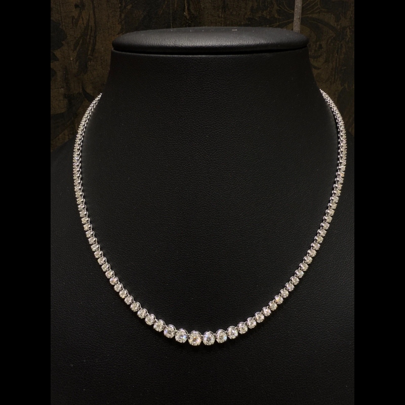 5.63ct F/SI 100% Natural Diamond Graduated Tennis Necklace, 18k White Gold