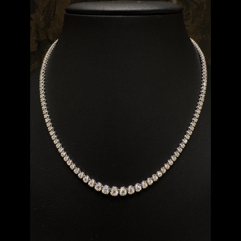 5.63ct F/SI 100% Natural Diamond Graduated Tennis Necklace, 18k White Gold