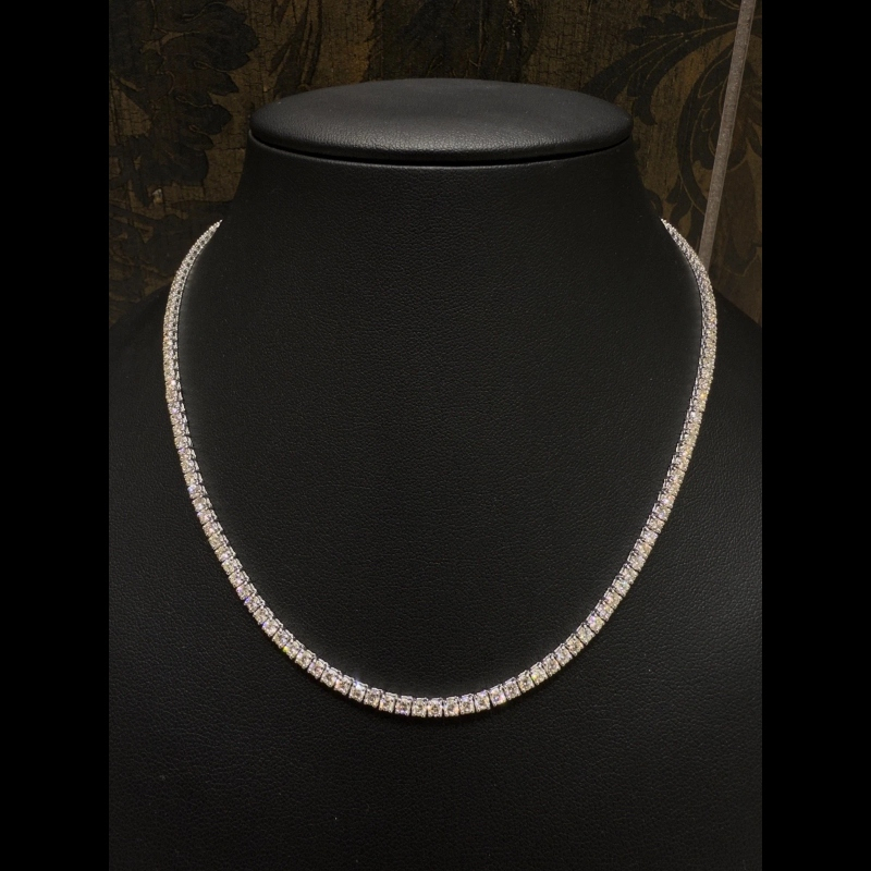 10.5ct 100% Natural Diamond Tennis Necklace, 18k White Gold, Round Brilliant Cut