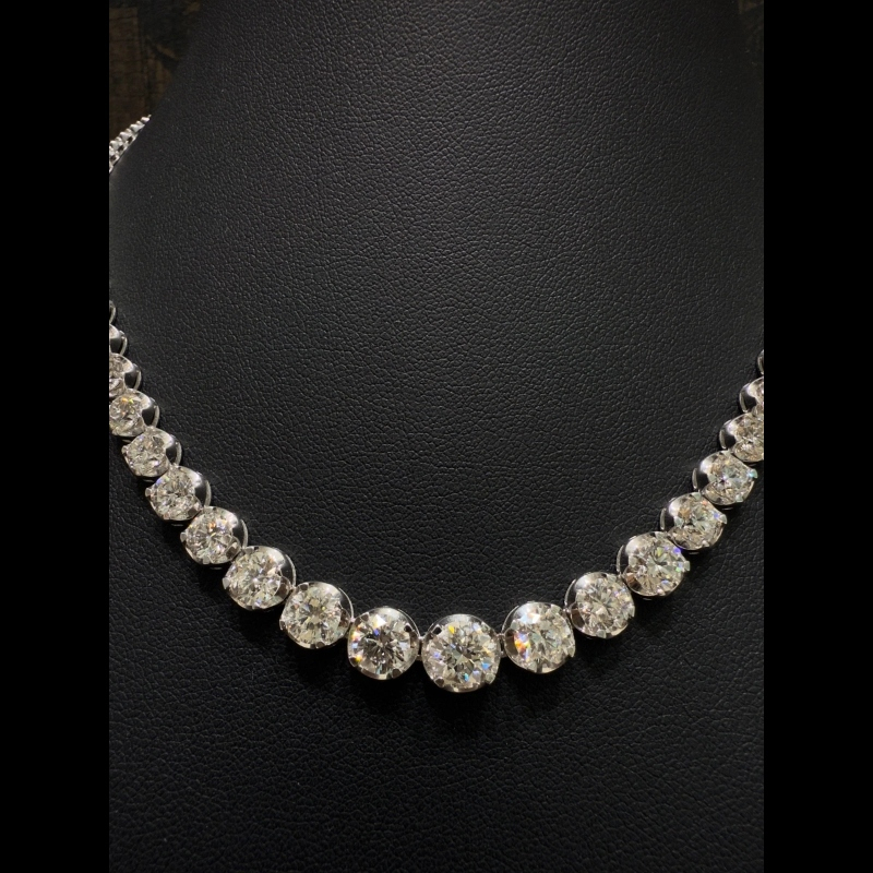 18.63ct 100% Natural Diamond Graduated Tennis Necklace, 18k White Gold,Crown Set