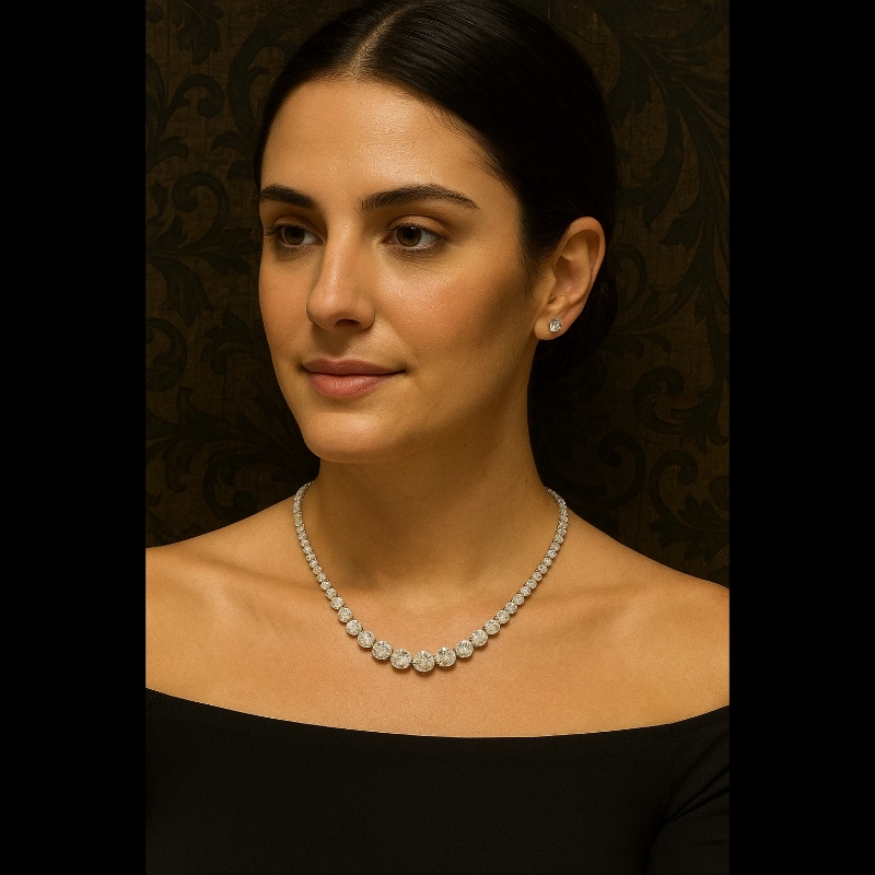 16.23ct Natural Diamond Graduated Tennis Necklace, 18k White Gold