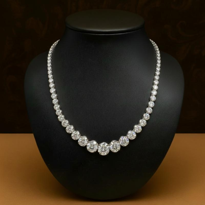 16.23ct Natural Diamond Graduated Tennis Necklace, 18k White Gold