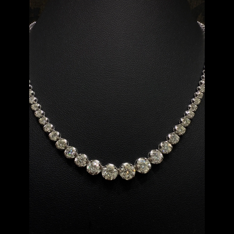 16.23ct Natural Diamond Graduated Tennis Necklace, 18k White Gold