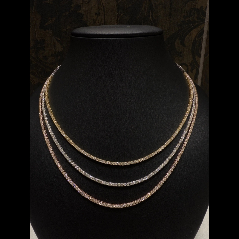 12.65ct Natural Diamond Three Layer Tennis Necklace, 14k White Gold/Yellow Gold
