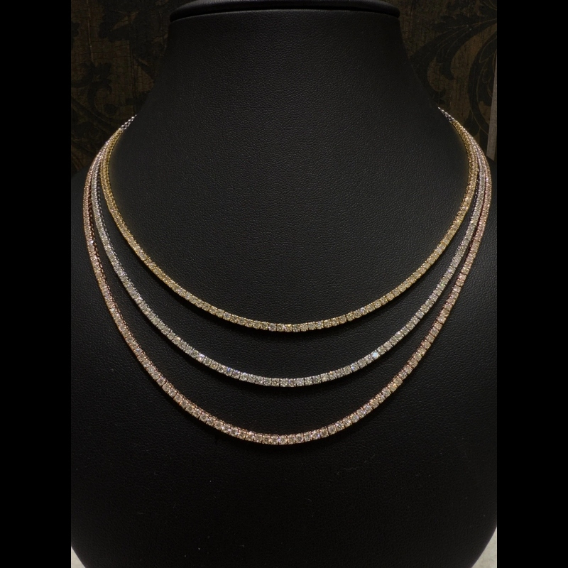 12.65ct Natural Diamond Three Layer Tennis Necklace, 14k White Gold/Yellow Gold