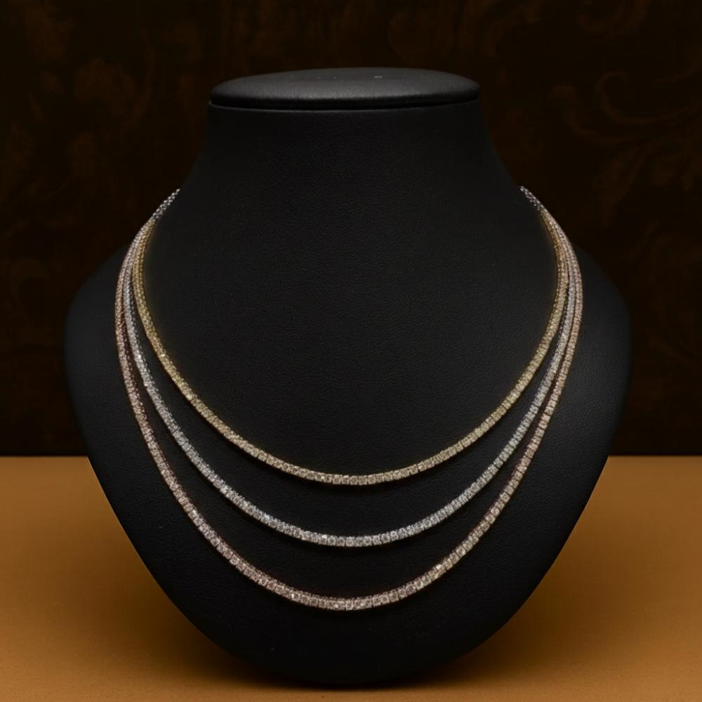 12.65ct Natural Diamond Three Layer Tennis Necklace, 14k White Gold/Yellow Gold