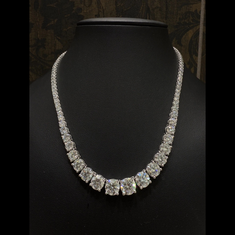41.99ct D/VVS Lab Grown Diamond Graduated Tennis Necklace, 9k White Gold