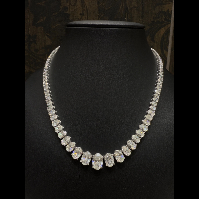 40.16 ct D/VVS Oval Lab Grown Diamond Graduated Tennis Necklace, White Gold