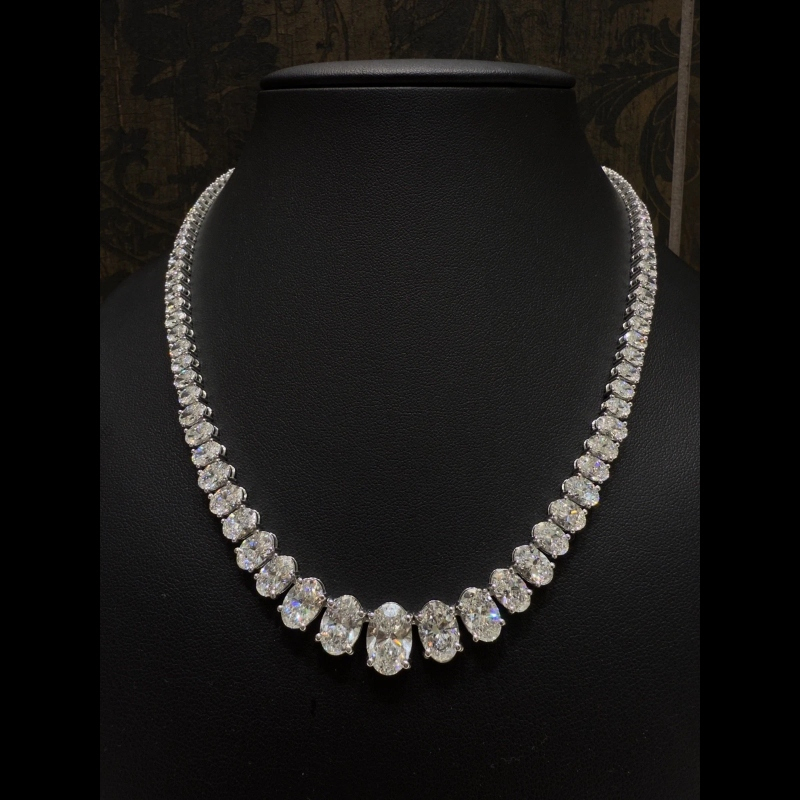 40.16 ct D/VVS Oval Lab Grown Diamond Graduated Tennis Necklace, White Gold