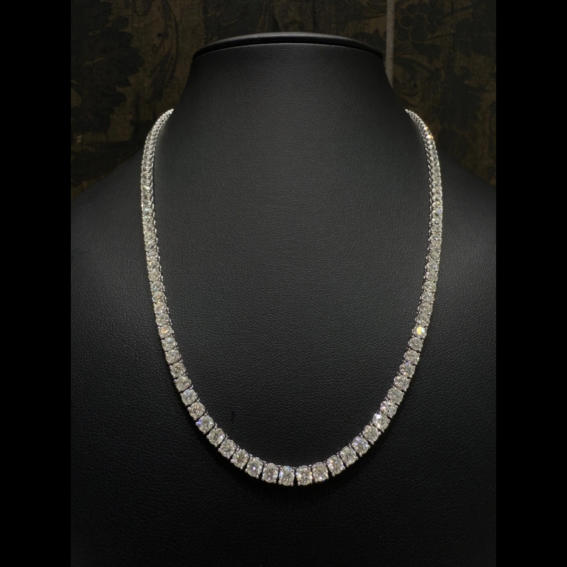 18.00ct 100% Natural Diamond Tennis Necklace, 18k White Gold,Round Brilliant Cut