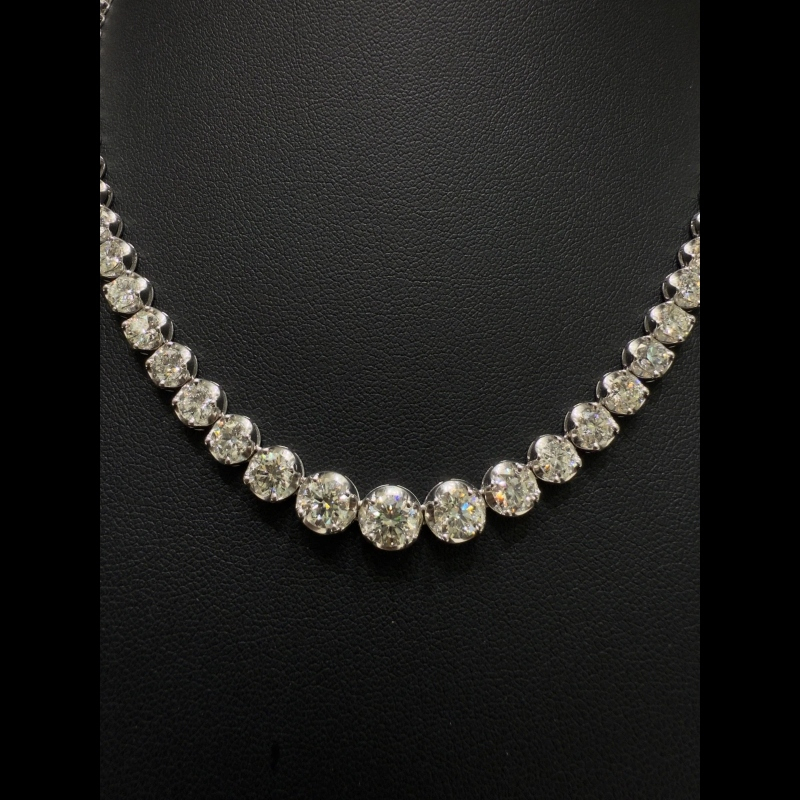 12.5ct 100% Natural Diamond Graduated Tennis Necklace, 18k White Gold