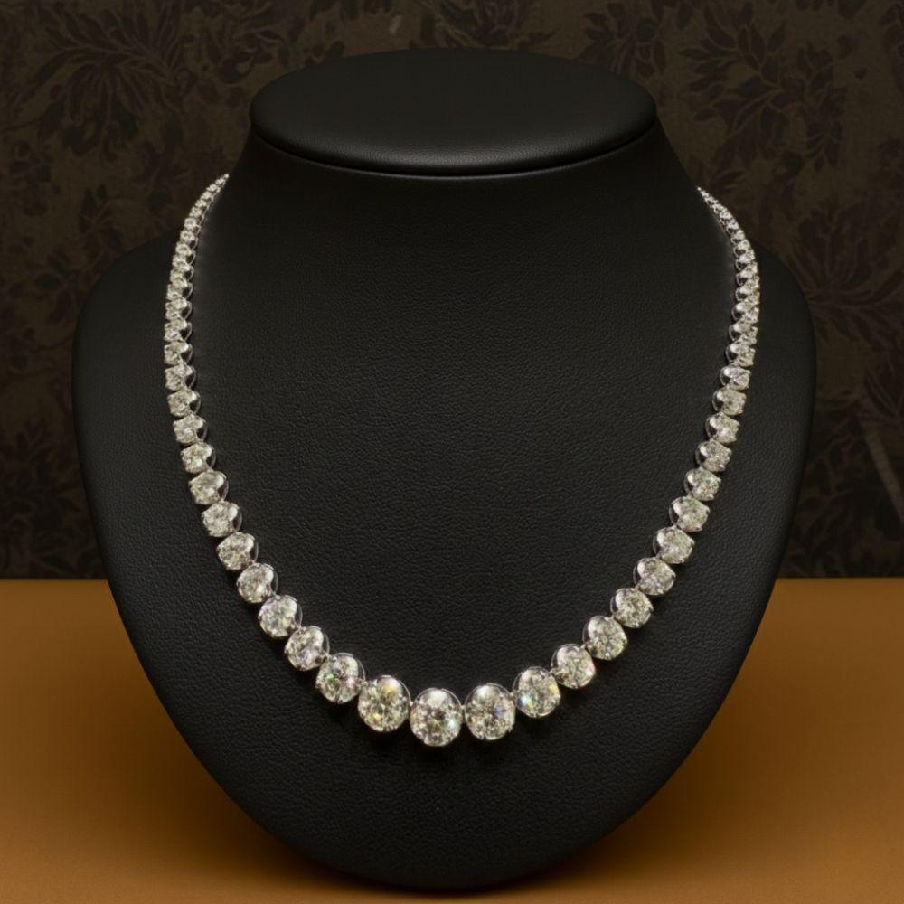 12.5ct 100% Natural Diamond Graduated Tennis Necklace, 18k White Gold