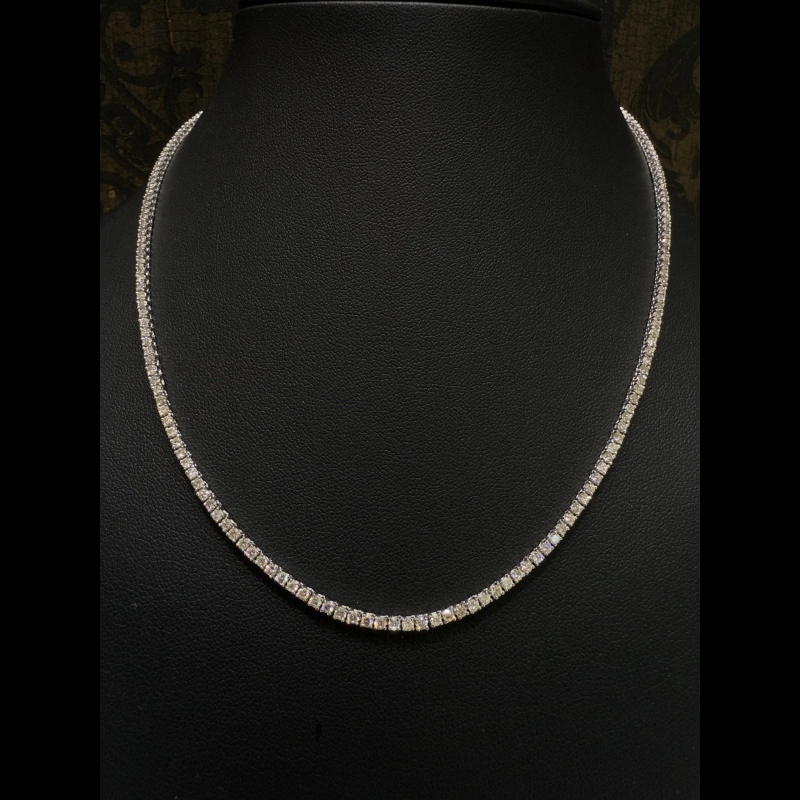 6.47ct 100% Natural Diamond Tennis Necklace, 18k White Gold