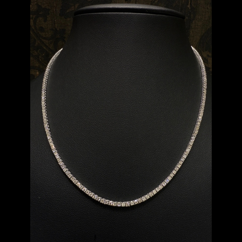 6.47ct 100% Natural Diamond Tennis Necklace, 18k White Gold