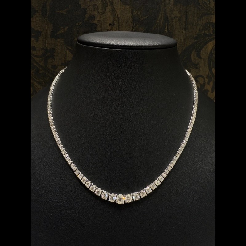 8.76ct 100% Natural Diamond Graduated Tennis Necklace, 18k White Gold