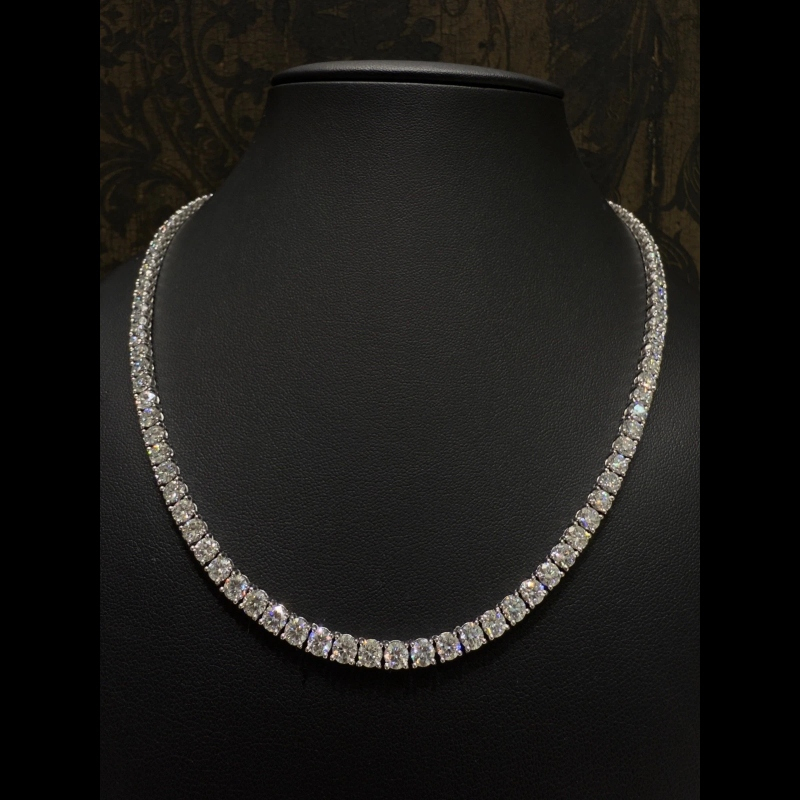 34.33ct D/VVS Lab Grown Diamond Tennis Necklace, 9k White Gold