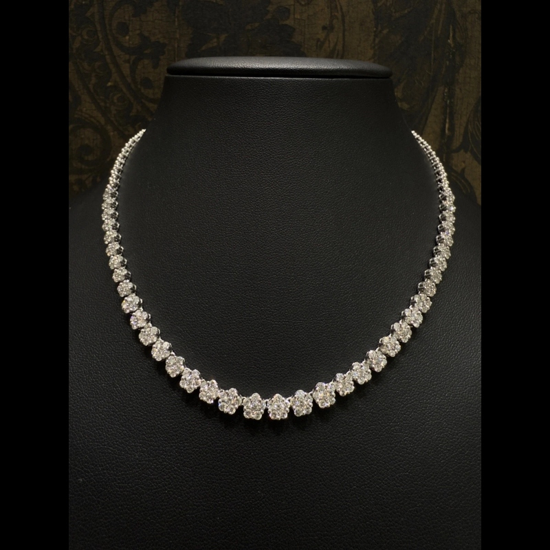 6.55ct 100% Natural Diamond Tennis Necklace, 14k White Gold, Cluster Necklace