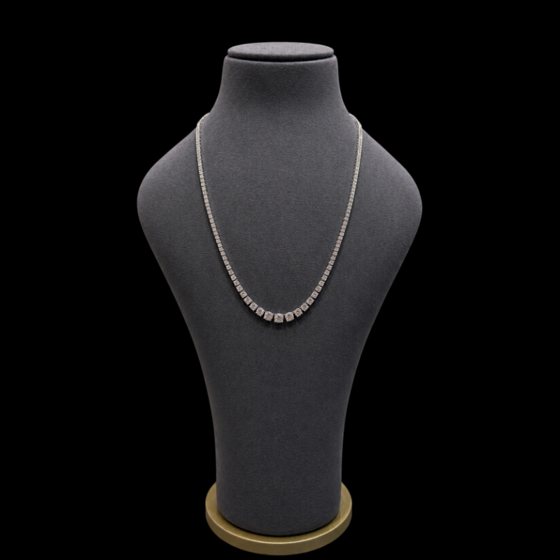 8.70ct Round Lab-Grown Diamond Graduated Necklace in 9k White Gold, Prong Setting.