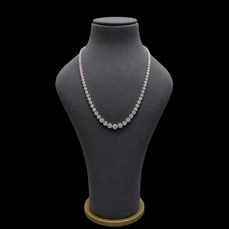 10.61ct Round Diamond Lab Grown Diamond Graduated Necklace in 9k White Gold, Crown Setting.