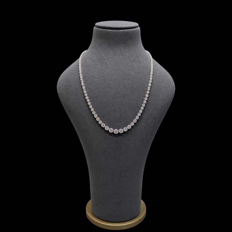 11.04ct Round Lab-Grown Diamond Graduated Necklace in 9k White Gold - Crown Setting.