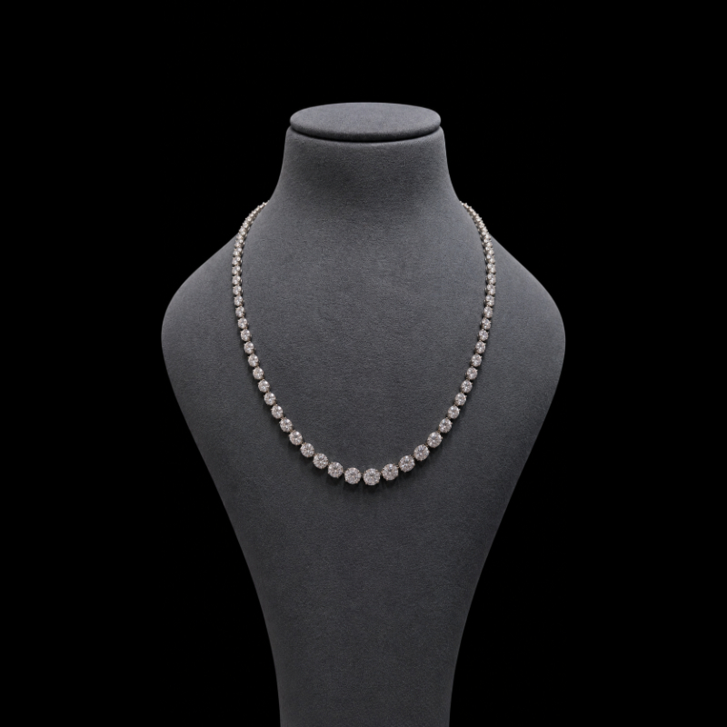 14.65ct Round Diamond Lab Grown Diamond Graduated Necklace in 9k White Gold - Crown Setting. D/VVS