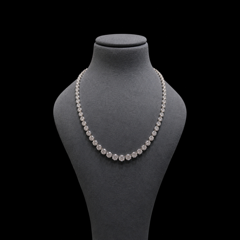 17.04ct Round Diamond Lab Grown Diamond Graduated Necklace in 9k White Gold - Crown Setting,?D/VVS