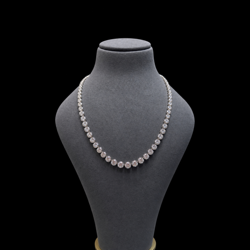 18.50ct Round Diamond Lab Grown Diamond Graduated Necklace in 9k White Gold - Crown Setting, D/VVS.