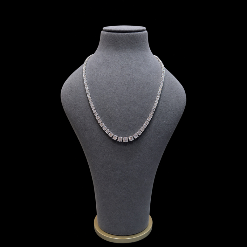 18.85ct Round Diamond Lab Grown Diamond Graduated Necklace in 9k White Gold -  4 Prong Setting.