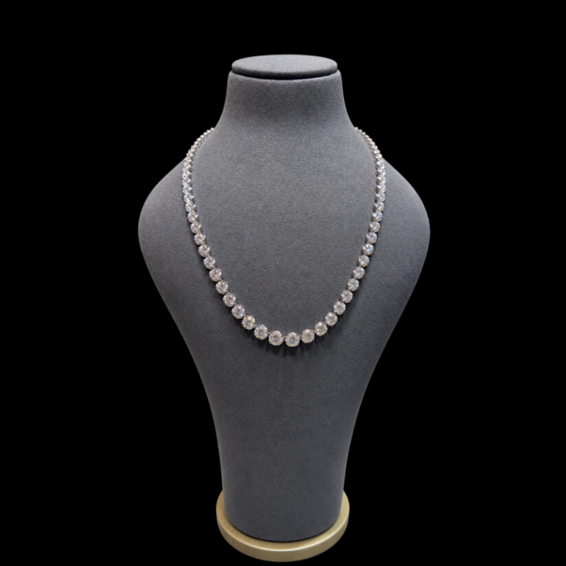20.96ct Round Diamond Lab Grown Diamond Graduated Necklace in 9k White Gold - Crown Setting.
