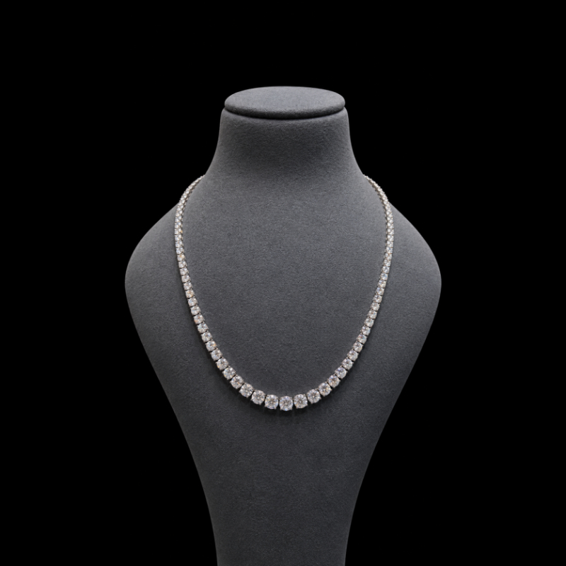 20.98ct Round Diamond Lab Grown Diamond Graduated Necklace in 9k White Gold - Prong Setting