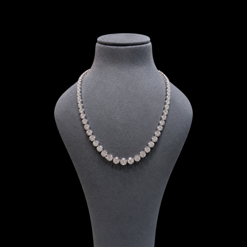 24.50ct Round Diamond Lab Grown Diamond Graduated Necklace in 9k White Gold - Crown Setting, D/VVS