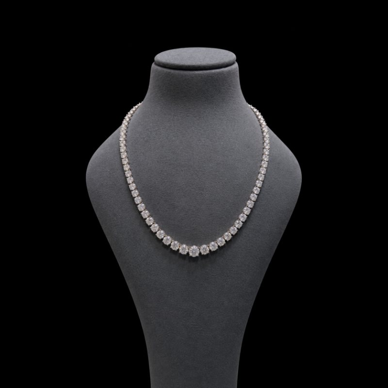 32.51ct Round Diamond Lab Grown Diamond Graduated Necklace in 9k White Gold - Prong Setting