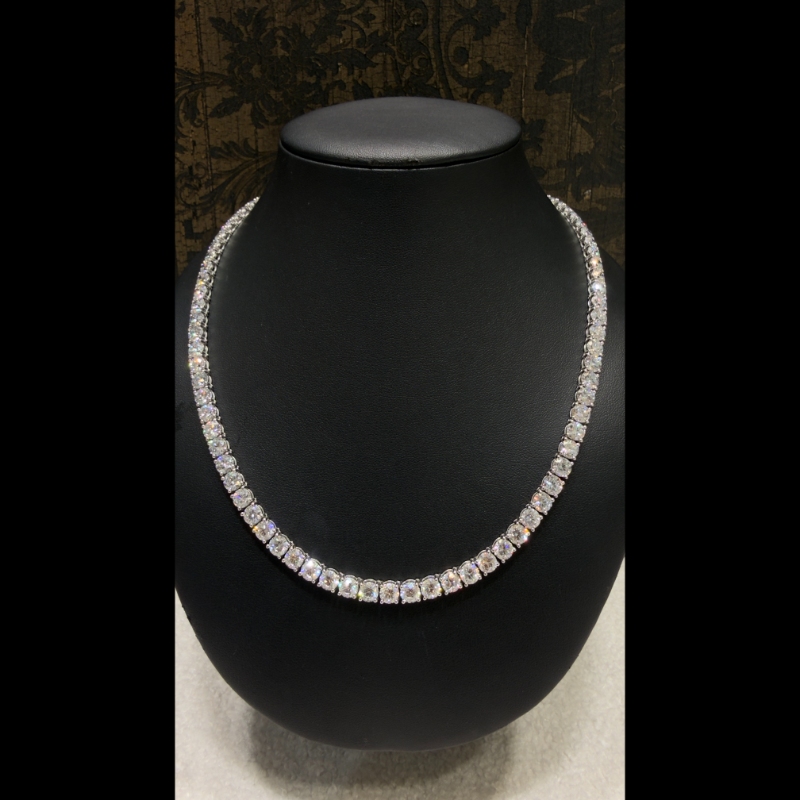 66.32ct Lab Grown Diamond Tennis Necklace in 9k White Gold, D/VVS - 4 Prong.
