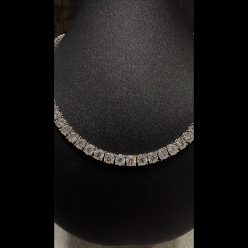 66.32ct Lab Grown Diamond Tennis Necklace in 9k White Gold, D/VVS - 4 Prong.