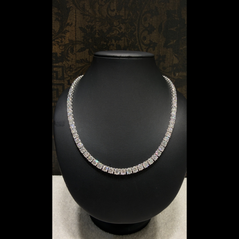 66.32ct Lab Grown Diamond Tennis Necklace in 9k White Gold, D/VVS - 4 Prong.