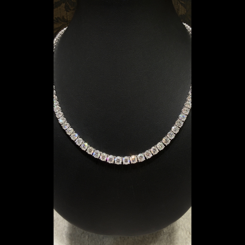 50.22ct Lab Grown Diamond Tennis Necklace in 9k White Gold, D/VVS - 4 Prong.