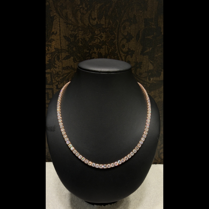 42.46ct Lab Grown Diamond Tennis Necklace in 9k Rose Gold, D/VVS - 4 Prong.