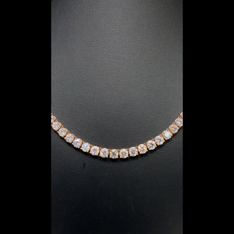 42.46ct Lab Grown Diamond Tennis Necklace in 9k Rose Gold, D/VVS - 4 Prong.