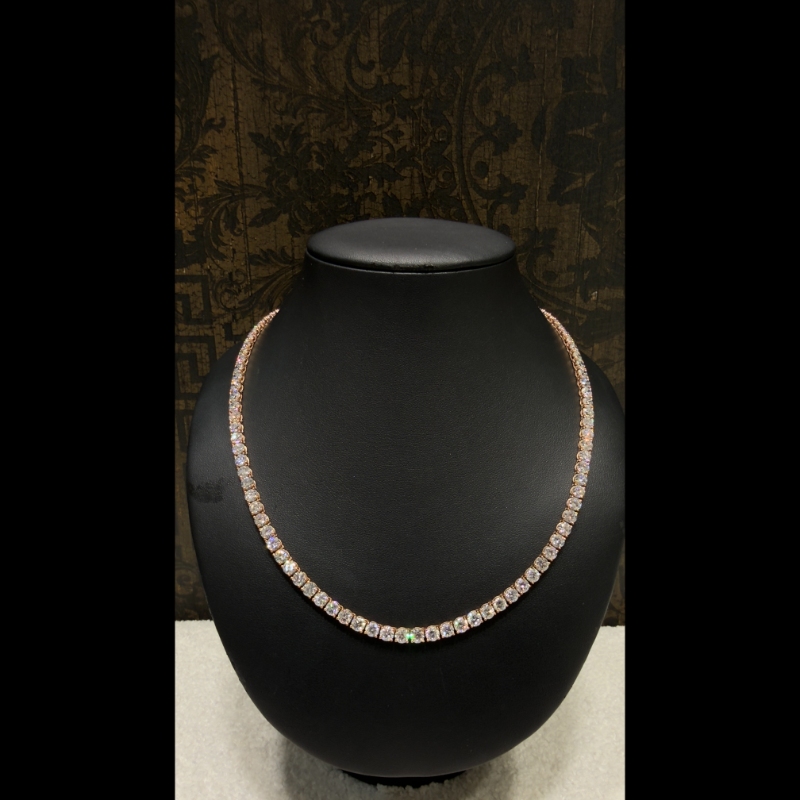 42.46ct Lab Grown Diamond Tennis Necklace in 9k Rose Gold, D/VVS - 4 Prong.