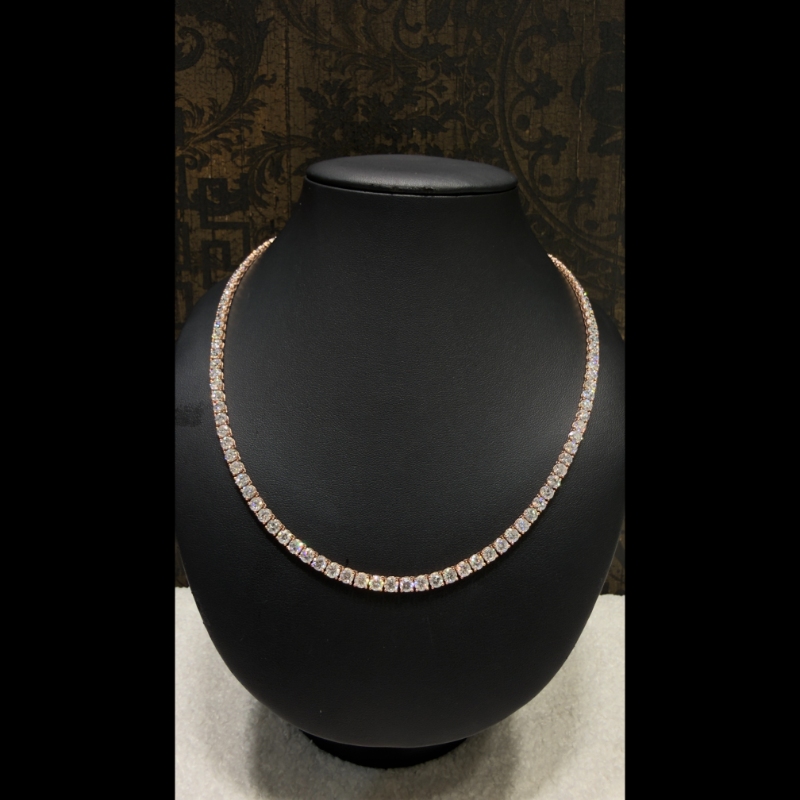 36.00ct Lab Grown Diamond Tennis Necklace in 9k Rose Gold, D/VVS - 4 Prong.