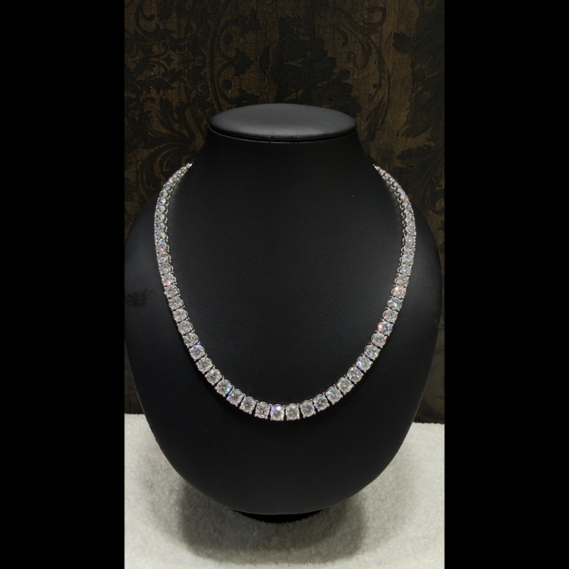 84.58ct Lab Grown Diamond Tennis Necklace in 9k White Gold, D/VVS - 4 Prong.