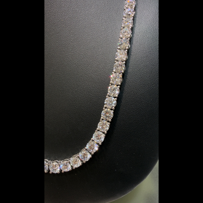 84.58ct Lab Grown Diamond Tennis Necklace in 9k White Gold, D/VVS - 4 Prong.